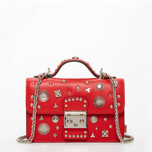 The Hollywood Studded Leather Crossbody Bag| Red