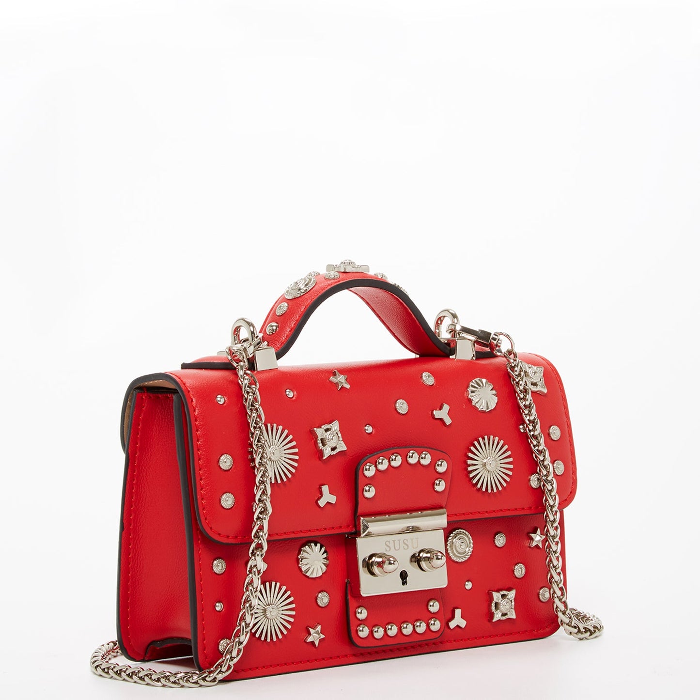 The Hollywood Studded Leather Crossbody Bag| Red